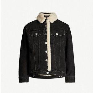maje Balta faux-shearling-trim denim jacket